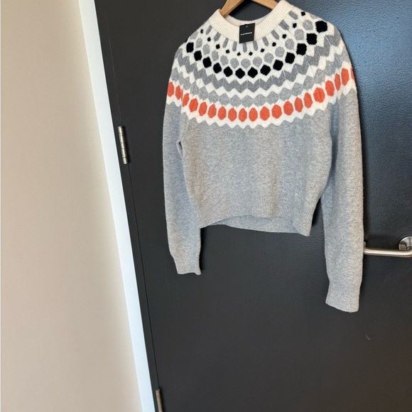 Club Monaco M NWT Alpaca blend ski chalet Gray Sweater with Orange and Black - Picture 3 of 16